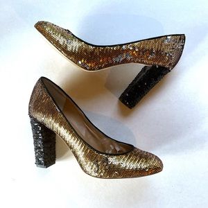 J. Crew Gold and Black Sequin Heels
